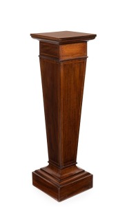 An antique English Sheraton Revival pedestal, mahogany with tulip wood banding, circa 1900, ​​​​​​​99cm high, 28cm wide, 28cm deep