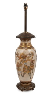 SATSUMA Japanese pottery table lamp with French ormolu mounts, Meiji period, early 20th century, ​​​​​​​74cm high overall