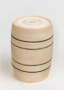 A Georgian ivory box in the form of a barrel, early 19th century, ​​​​​​​9cm high