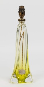 VAL ST. LAMBERT vintage glass table lamp, mid 20th century, bearing original foil label, 36.5cm high