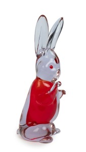 A Murano red and amethyst sommerso glass rabbit statue, circa 1960, 27cm high