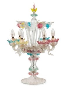 An impressive Venetian glass table lamp with six branches, circa 1920s, ​​​​​​​72cm high