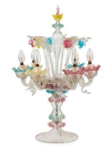 An impressive Venetian glass table lamp with six branches, circa 1920s, 72cm high