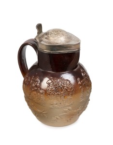A Georgian pottery harvest jug with sterling silver top, early 19th century, ​​​​​​​24cm high, 19cm wide