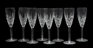 WATERFORD set of eight crystal champagne flutes, acid etched marks to the bases, 21.5cm high