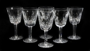 WATERFORD set of six crystal wine glasses, acid etched marks to the bases, 15cm high