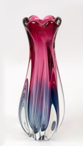 A blue and pink Murano glass vase, circa 1960s, 28cm high