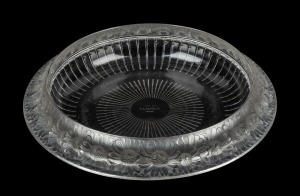 LALIQUE French glass fruit bowl with floral border, circa 1930s, acid etched mark "R. LALIQUE, FRANCE", 33cm diameter