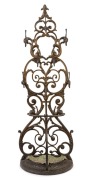 An antique French cast iron hall stand with gold painted finish, 19th century, 188cm high, 66cm wide, 37cm deep