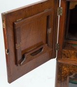 An antique English burr walnut and boxwood marquetry inlay music cabinet with secretaire top compartment, leather tooled writing surface and handsomely fitted interior, late 19th century, ​​​​​​​99cm high, 61cm wide, 40cm deep - 4