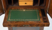 An antique English burr walnut and boxwood marquetry inlay music cabinet with secretaire top compartment, leather tooled writing surface and handsomely fitted interior, late 19th century, ​​​​​​​99cm high, 61cm wide, 40cm deep - 5