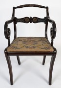 A Regency carver chair, stained beech with gilded highlights and tapestry drop-in seat, circa 1825, 53cm across the arms - 2