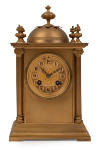 An antique French mantle clock in gilt metal case with time and strike 15 day movement, late 19th century, 27cm high