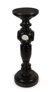 An antique ebonized timber pedestal with mirrored decoration, late 19th century, ​​​​​​​95cm high