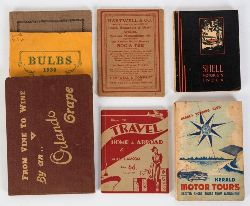 TRADE CATALOGUES & PROMOTIONAL PUBLICATIONS: "Hartwell & Co. Manufacturers and Importers of Toilet, Household & Useful Articles, Medical Preparations, etc..." catalogue [St. Kilda Street, Elwood], circa 1900; Hodgins Nurseries "Bulbs 1930" [Essendon]; "Sh