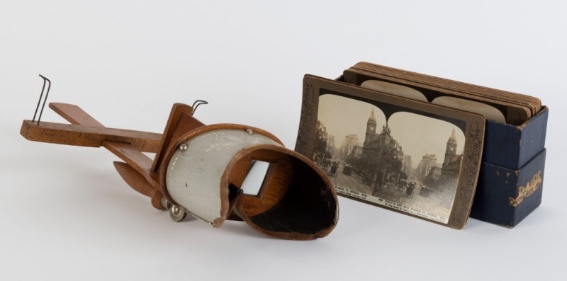 A group of Rose Stereographs with Australian, New Zealand and Solomon Islands images, (23 total); together with an original hand-held stereo viewer with 1897 patent markings.