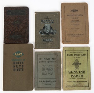 TRADE CATALOGUES: H.V. McKay "Sunshine Header Harvester" instruction book and packing slip 1924; John Danks & Son "A Catalog of Domestic Hardware" circa 1925; Chevrolet/General Motors Holden "Active and Protective Parts Price List" 1931 and "Instructions 