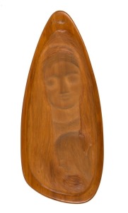 HANS KNORR (1915-1088), Virgin Mother and Child, carved kauri pine panel, ​​​​​​​signed "H.K. 1977", 48 x 21.5cm