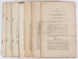 NEW SOUTH WALES PARLIAMENTARY PAPERS: "Report of the Trustees of the Australian Museum for the year ending...." 1864, 1876, 1878, 1882, 1889, 1890, and 1891. Some fascinating and sometimes shocking reading.