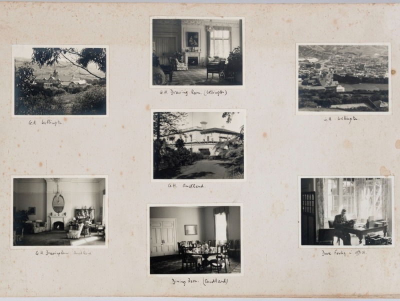 An old-time photograph album (lacking covers) containing a well-annotated collection of various sized images collected by Captain Robert Fitzroy Hamilton Pascoe Stuart-French, who was ADC to the Governor General of New Zealand, Lord Galway. Most images ap