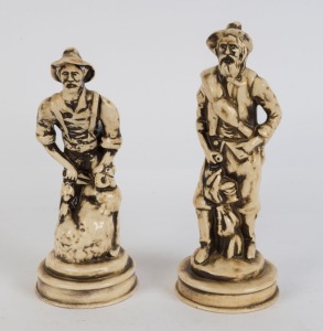 SILHOUETTE CERAMICS "Swagman" and "Shearer" statues, impressed "SILHOUETTE CERAMICS, MELB. AUSTRALIA", ​​​​​​​28cm and 31cm high