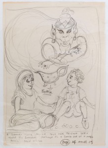 MIRKA MADELINE MORA (1928 - 2018), A collection of page layouts and sketches for a book project (James' Monster by Dorothy Rickards) which does not appear to have proceeded. A total of eleven pencil sketches with extensive annotations including the page 1