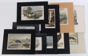 A range of copper and steel engravings, most block mounted and hand-coloured; including "The Old Tank Stream, Sydney" by Prout; "The Nobbies from Newcastle" by Fleury; "Glenelg & Adelaide Harbour" by Brierly; "Ornithorhynque paradoxal" by Travies; "Galeat