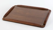 An Australian Art Deco serving tray, fiddleback blackwood with fitted glass top, circa 1930, ​​​​​​​56cm wide