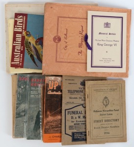 EPHEMERAL PUBLICATIONS including 1936 Melbourne Street Directory; 1944 Victorian Telephone Directory (for Bairnsdale, Sale, Yarram, Mornington Districts); "Up North - Australia Above Carpentaria" by Charles Barrett 1943; "Forging Ahead - City of Footscray