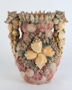 An Australian vintage folk art shell decorated vase, 20th century,  ​​​​​​​29cm high 