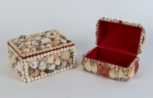 Two Australian folk art shell decorated boxes, 20th century, 16cm and 15cm wide