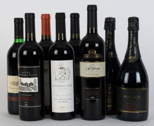 A SOUTH AUSTRALIAN SELECTION: 1995 Lindemans Pyrus; 1995 Annie's Lane Cabernet Merlot; 1996 & 1998 Hollick Sparkling Merlot; 2000 Wynns Coonawarra Cabernet Sauvignon; 2001 Lindemans St.George Cabernet Sauvignon; 2001 Journeys End Shiraz; 2002 Hollick Cabernet Sauvignon. Total: 8 bottles.