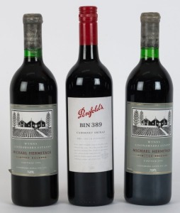 WYNNS Coonawarra Estate, Michael Hermitage, Limited Release Shiraz, 1990 vintage, (2 bottles); together with PENFOLDS Bin 389, Cabernet Shiraz, 2005 vintage, (1 bottle). (Total 3 bottles)