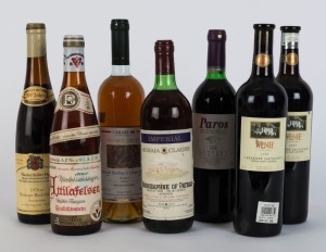 A small range of foreign wines, 1970s - 2000; noted wines from Greece, U.S.A., Germany and Israel. Total: 7 bottles.