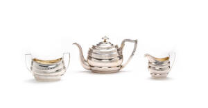 Georgian sterling silver 3 piece tea service with the "Campbell" family boars head crest, by Solomon Hougham of London c1803. Weight 930grams