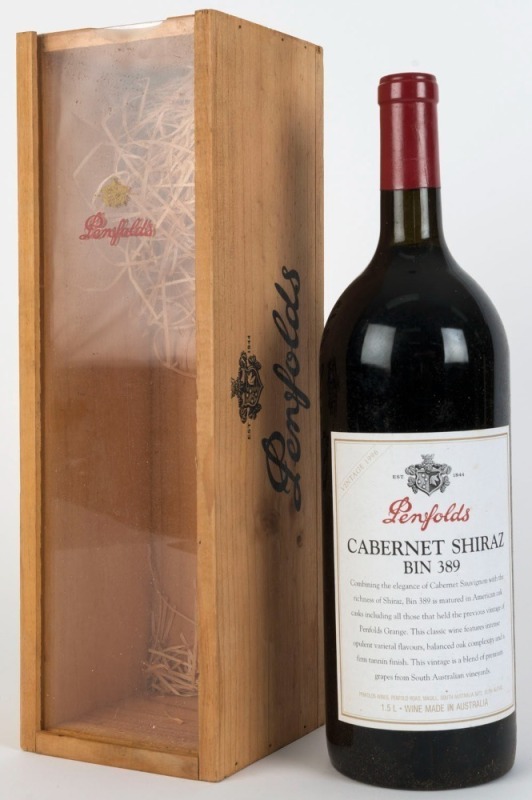 1996 PENFOLDS Bin 389, Cabernet Shiraz, South Australia, in original wooden case (1 magnum). 