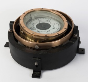 A ship's compass in gimbaled brass mount, ​​​​​​​44cm diameter overall