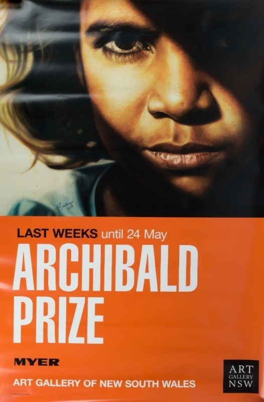 VINCENT FANTAUZZO (b.1977), Large format poster for the Archibald Prize Exhibition at the Art Gallery of New South Wales, signed and dated 2009 by Fantauzzo, and featuring his portrait titled "Brandon" which won the Archibald People's Choice Award. Overal