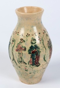 EVE DODD (Adelaide) pottery vase with sgraffito decorations of geishas and cherry blossoms, incised "Evie Dodd 1961", 21cm high 