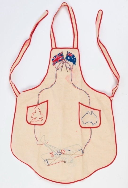 AMY JOHNSON MacRobertson 1934 England to Melbourne Air race hand embroidered commemorative apron