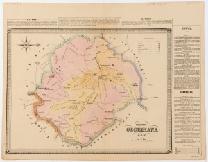 GEORGE BISHOP, County of Georgiana N.S.W., and County of Westmoreland N.S.W., hand-coloured engravings, Two plates from: Atlas of the settled counties of New South Wales. [Sydney: Published by Basch & Co., 1872], each 43 x 55cm sheet size. (2).