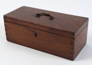 An antique Australian cedar box with swing handle, mid 19th century, ​​​​​​​13cm high, 33.5cm wide, 15cm deep