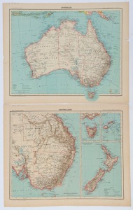 "Australie" and "Australasie", two double-page maps from the Librairie Hachette Atlas (Maps 52 and 53), colour lithographs, circa 1890, both 36 x 46cm overall. (2).