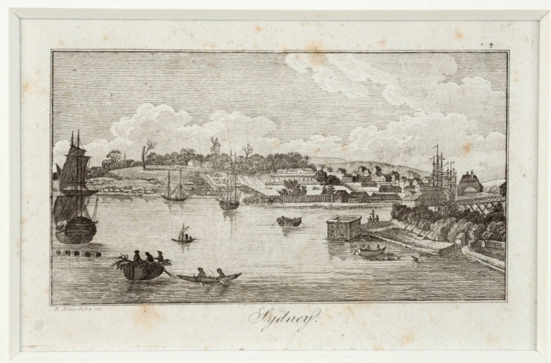 Janos (Johann) BLASCHKE (1770-1833), "Sydney", copper engraving, circa 1825, which appears to be based on Lesueur's 1807 view, 9 x 14.5cm (image).