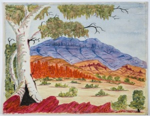 TOBIAS RAGGETT (Aranda Tribe, Central Australia, active 1970s), (Central Australian Landscape) watercolour on artist's board, signed lower centre, 40 x 50cm.