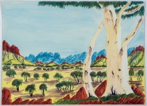 JOHN LANDARA (b.1953), (Central Australian Landscape), watercolour on artist's board, signed lower centre, 38 x 51cm.