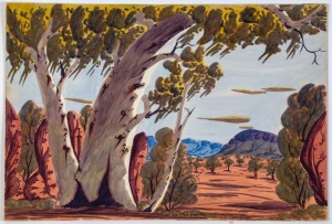 IVAN PANNKA (1943 - 1999), (Central Australian Landscape), watercolour on artist's board, 1975, signed lower centre, 36 x 53cm. Endorsed verso "bought 27th May 1975 at Aboriginal Artists Centre, 127 Nth Terrace Adelaide."