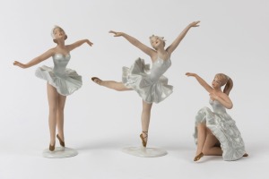 WALLENDORFER three German porcelain dancing figurines, factory marks to bases, the largest 23cm high