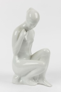 ROYAL DUX Czechoslovakian white porcelain statue of a female nude, blue factory mark to base "Royal Dux, Made in Czechoslovakia", 26cm high