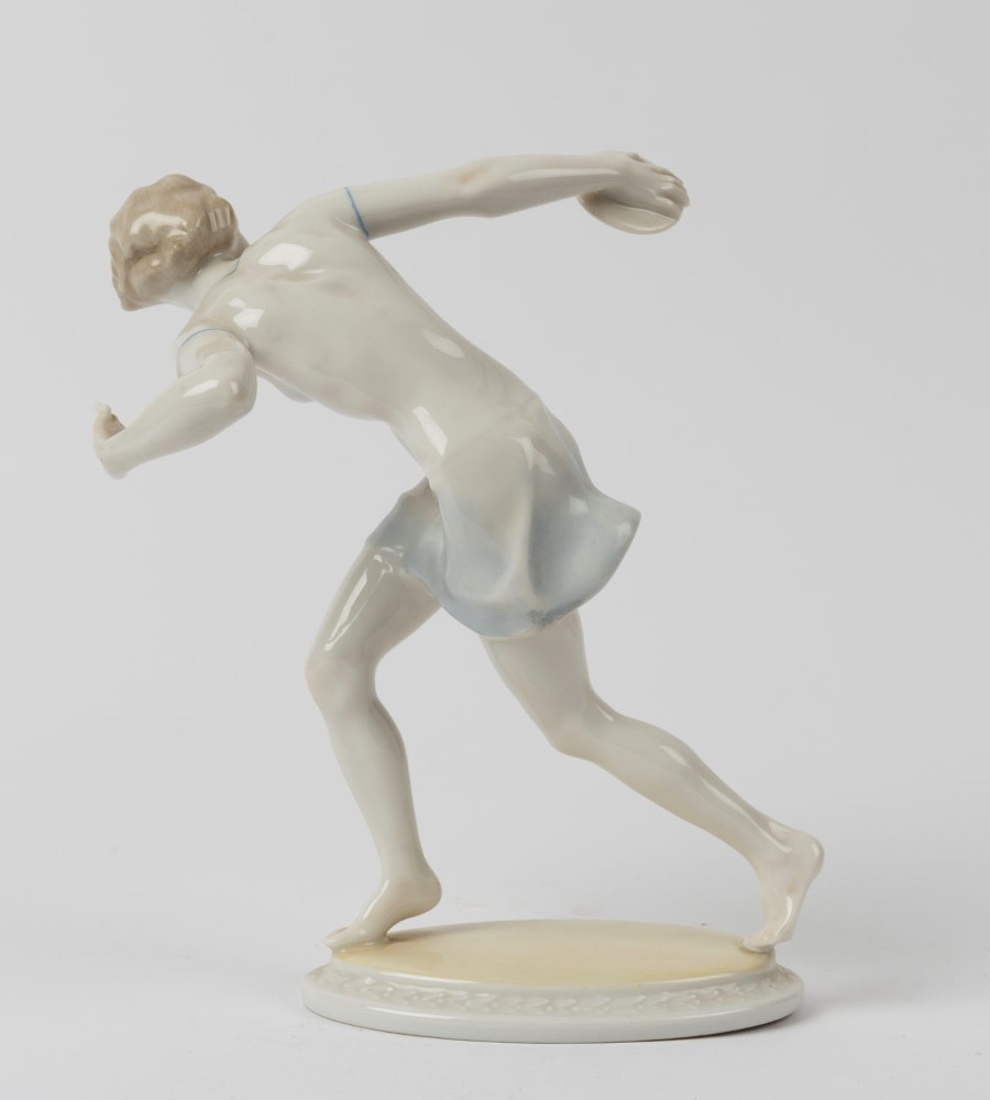HUTSCHENREUTHER German Art Deco porcelain of a discus thrower, signed K ...